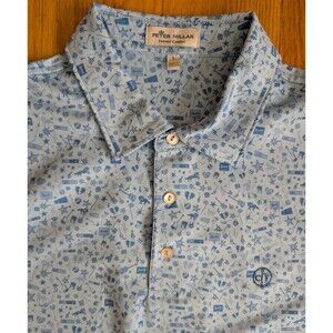 Peter Millar Summer Comfort Polo Shirt L Cornflower Party Rock Band Conway Farms